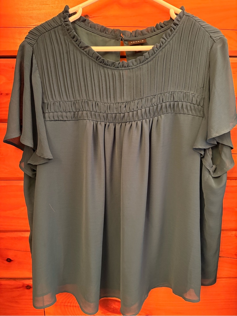 torrid Pleated Ruffle Yoke Blouse in Emerald Green
